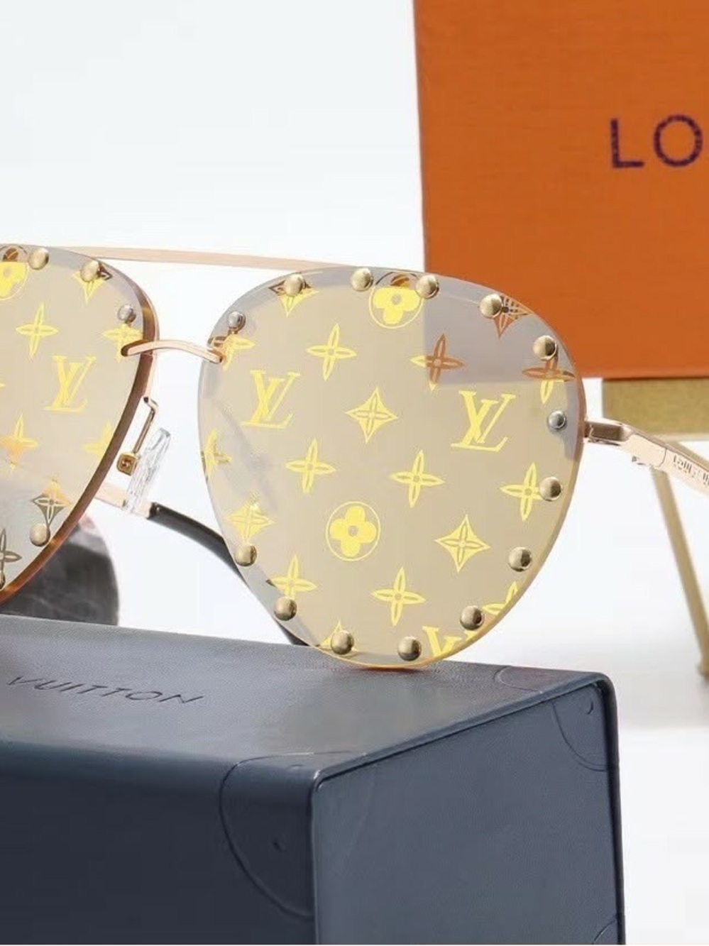 Gold-Tone Monogram Aviator Sunglasses